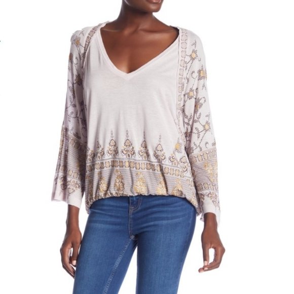 Free People Lilac and Gold Medallion Print Top - Picture 2 of 5